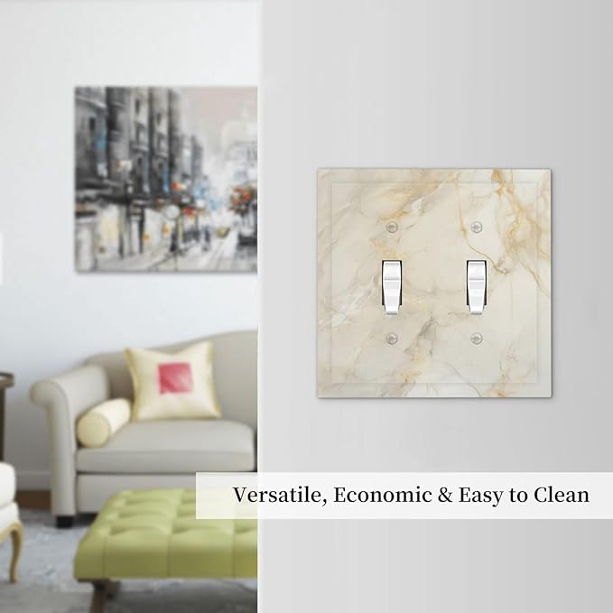 Light Switch Cover Plate Beige Gold Marble Abstraction Morden Art 2 Gang Double Toggle Decorative Switch Plates Plug Cover Wall Plates Electrical Faceplate for Kitchen Bathroom Decor