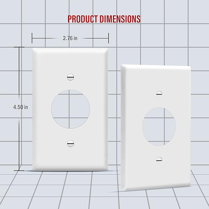 ENERLITES 1.406" Hole Single Receptacle Outlet Wall Plate, Size 1-Gang 4.50" x 2.76", Polycarbonate Thermoplastic, 8851-W, White