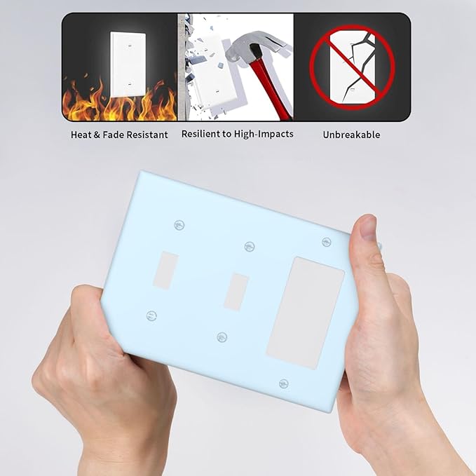 Aqua/Teal 3 Gang 2 Toggle 1 Rocker/GFCI/Decorator Combination Light Switch Plate Decorative Triple Toggle Wall Plate Cover Electrical Switch Face Plate