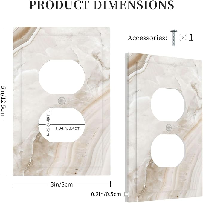 Outlet Covers Beige Marble Pattern 1 Gang Duplex Light Switch Cover Electrical Receptacle Faceplate Wall Plate Decorative Switch Plates for living Room Bedroom Decor