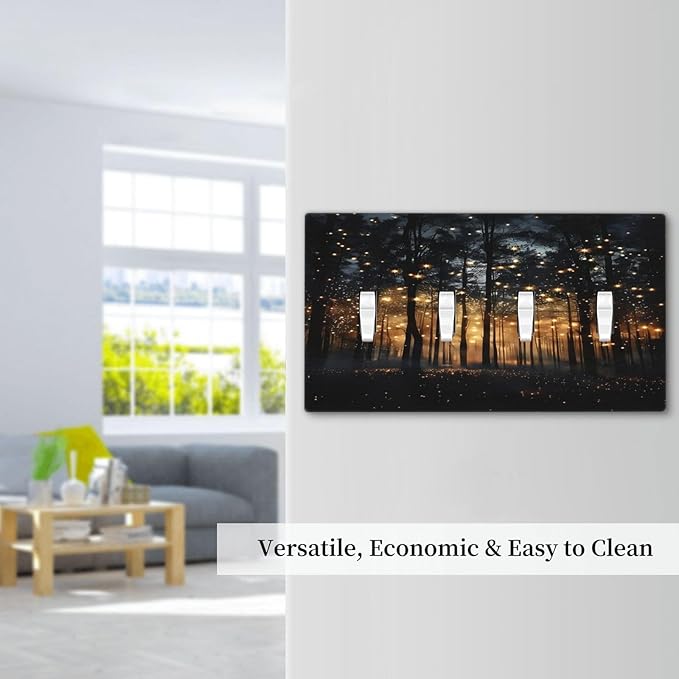 Whimsical Nature Enchanted Forest Landscape Light Switch Covers Quad Toggle Electrical Faceplate 4 Gang Wall Plate Decorative Switch Plates Cover for Bedroom Living Room Decor
