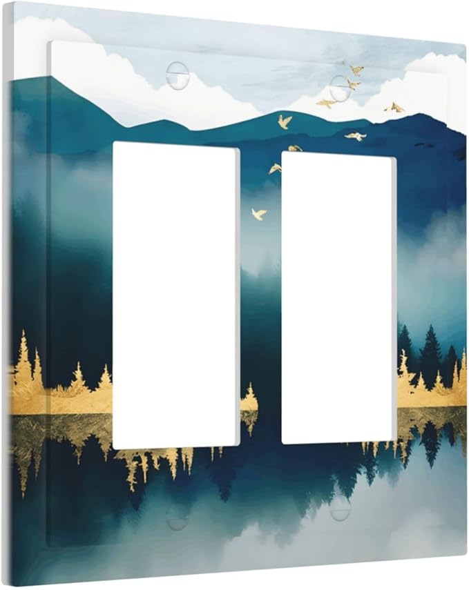 Mountains Landscape Lake Bird Reflection Decorative Outlet Covers 2 Gang Double GFCI Rocker Electrical Wall Panels Light Switch Cover Plate for Bedroom Living Room Decor