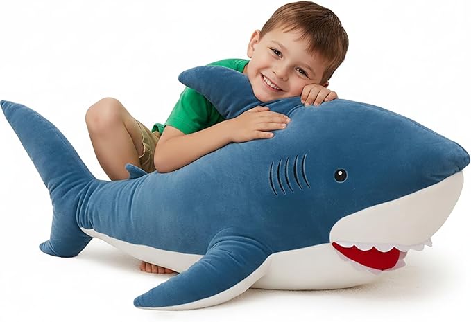 MorisMos 39inch Giant Shark Stuffed Animal, Large Stuffed Shark Plush Toys Pillow Gift for Kids Girlfriend, Blue