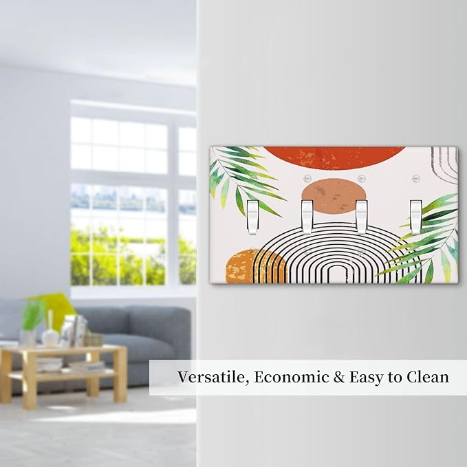 60s Boho Sun Mid Century Decorative 4-Gang Quad Toggle Light Switch Wall Plate Cover, Orange Abstract Art Aesthetics Green Olive Quadruple Toggle Device Switches Wall Plate Outlet Covers Standard Size