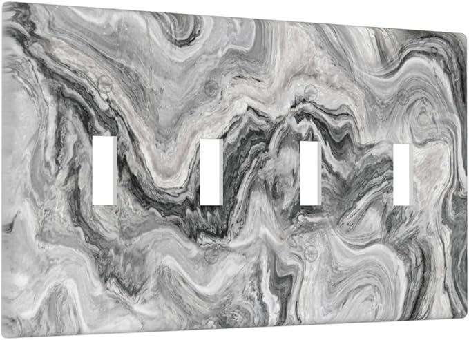 Beautiful Grey Marble Texture Simple Abstract Print Light Switch Covers Quad Toggle Electrical Faceplate 4 Gang Wall Plate Decorative Switch Plates for Bathroom Kitchen Decor
