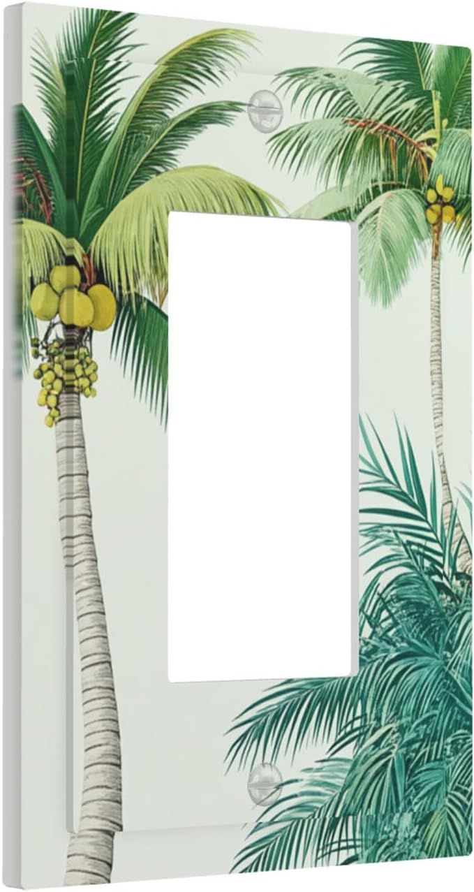 Tropical Palm Tree & Paradise Leaves Single Rocker Switch Cover - 1-Gang Standard US Size Island Vacation Vibes Light Switch Covers for Living Room Decor