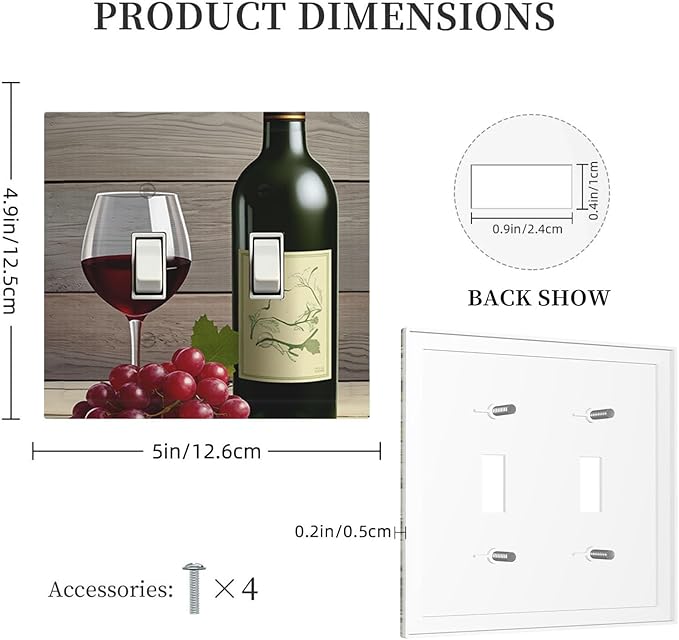 Rustic Wine & Grape Vineyard Scene Double Toggle Switch Cover - 2-Gang Standard US Size Wine Lover's Home Light Switch Covers for Kitchen Decor