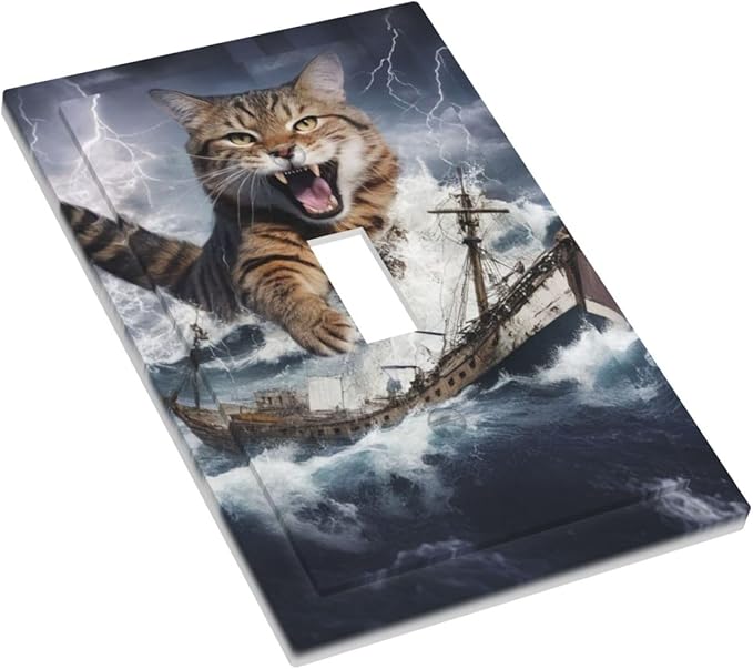 Decorative Light Switch Plate Covers Funny Cat Sea Ship Ocean Billow Wave Novelty 1 Gang Wall Plate Single Toggle Switch Cover Plate Jumbo Electrical Switchplate Receptacle Faceplate