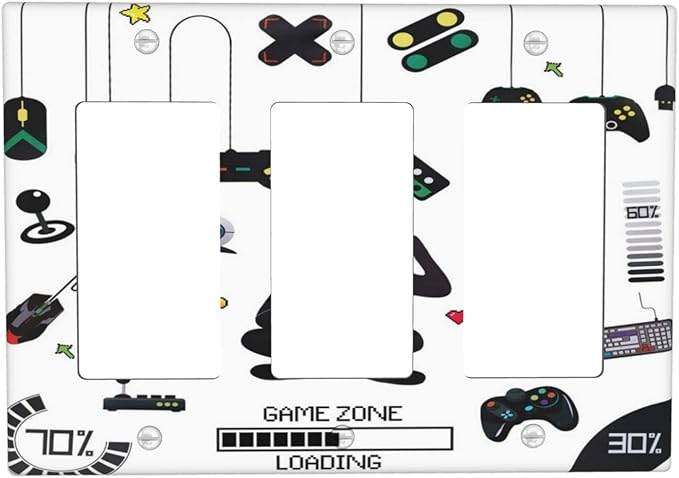 3 Gang Decora Wall Plate Gamer Room Video Game Decor Triple Rocker Light Switch Plate Covers Decorative Gifi Lightswitch Faceplate for Bathroom Kitchen 6.38" X 4.9"