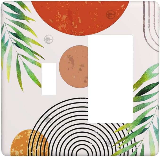 Red/Orange Mid Century Boho Sun Abstract 2 Gang Combination 1-Toggle 1-Decorator/Gfci Device Wall Plates Contemporary Sunset One Rocker with Toggle Combo Light Switch Plates and Socket Outlet Covers