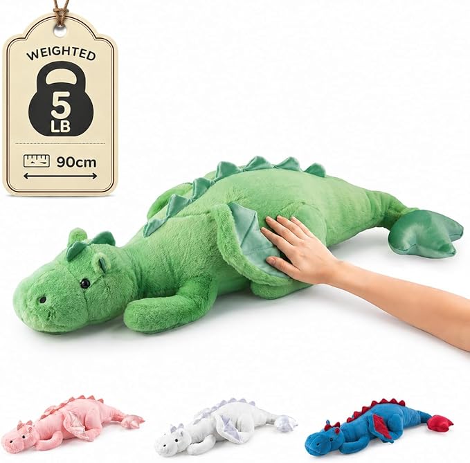 35.4" Weighted Dragon Plush Toy, 5lb Weighted Stuffed Animals, Silent Glass Beads Large Dragon Pillow for Sensory Relaxation for Kids and Adults, for Bedtime & Lounging