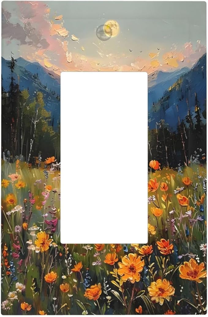 Sunset Wild Flower Field Floral Nature Landscape Decorative Outlet Covers 1 Gang Single Rocker Light Switch Cover Plate Wall Plates GFCI Faceplate for Farmhouse Bedroom Decor
