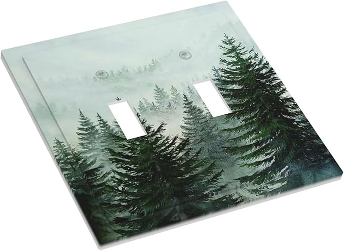 Forest Pinetrees Misty Landscape Nature Decorative Switch Plates 2 Gang Double Toggle Wall Plate Electrical Faceplate Outlet Light Switch Cover for Bedroom Farmhouse Decor
