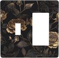 Black Floral Dark Vintage Gold Rose Flower Outlet Covers 1 Toggle 1 Rocker Combination Decorative Wall Plate Electrical Switch Plates Light Switch Cover Plate for Bedroom Living Room Decor