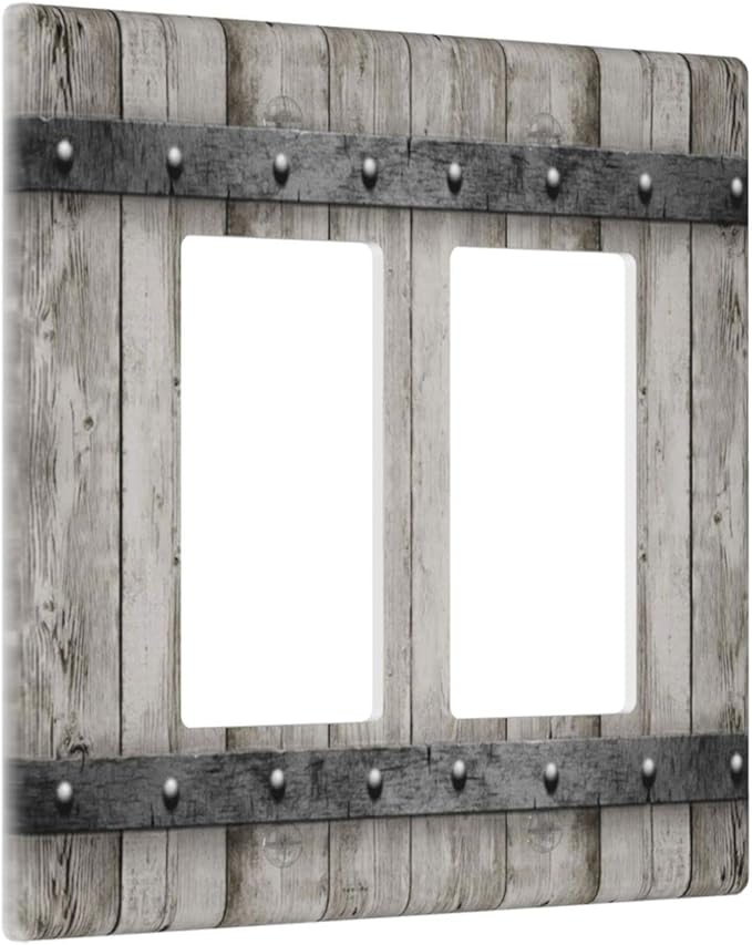 Country Rustic Double Rocker/Decora Light Switch Cover Decorative 2 gang Wall Plate GFCI Electrical Outlet Cover Vintage Farmhouse faceplate for Home Bathroom Bedroom Kitchen （Plastic ）
