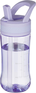 Kids Clear Water Bottle 14oz Flip with Straw Carry Handle, Leakproof, Reusable, Tritan, BPA Free, Suitable for Boys and Girls, Light purple