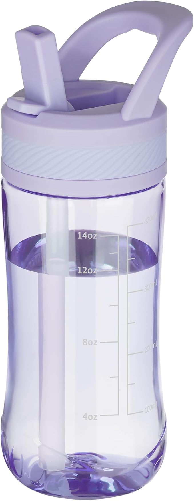 Kids Clear Water Bottle 14oz Flip with Straw Carry Handle, Leakproof, Reusable, Tritan, BPA Free, Suitable for Boys and Girls, Light purple