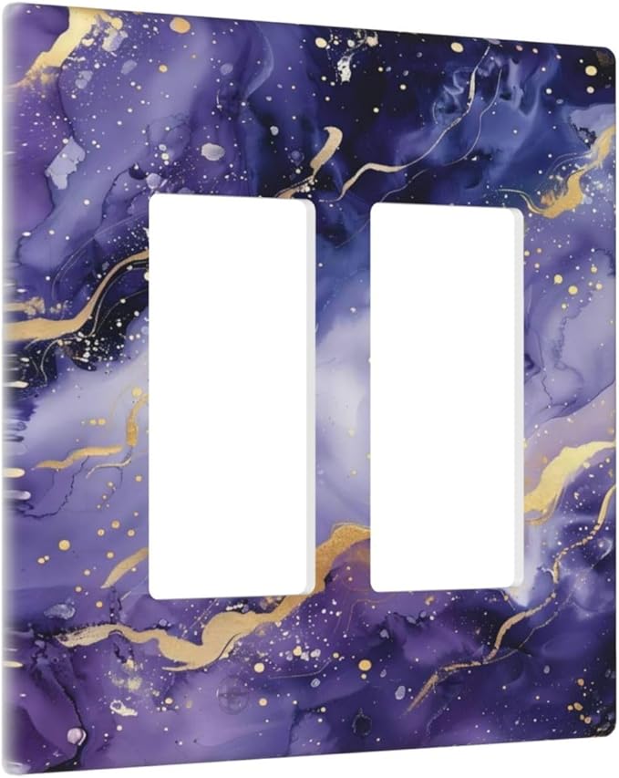 Decorative Outlet Covers Modernity Abstract Purple Golden Marble 2 Gang Wall Plate Double Rocker Switch Light Switch Plate Covers Jumbo Dual Electrical GFCI Switch Cover Plate