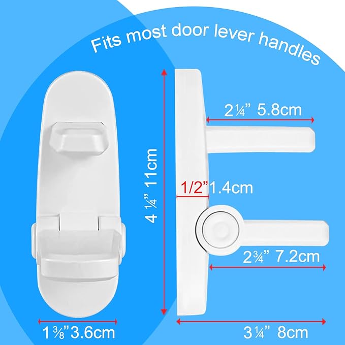 Childproof Door Lever Lock Baby safety locks for doors (3 Pack) Improved door safety for kids, 3M Adhesive No Drilling Child Safety Door Handle Lock. Simple Install, No Tools Needed (White, 3)