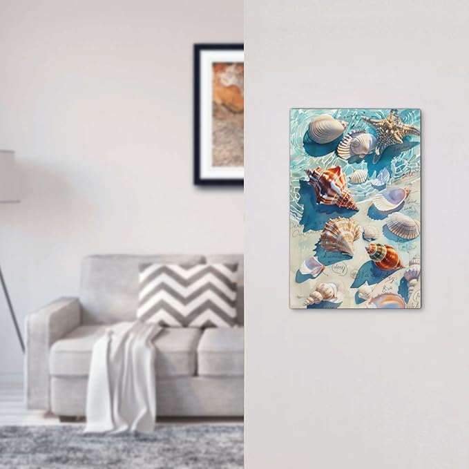Light Switch Cover Plate Ocean Waves Starfish Conch Scallop Shell 1 Gang No Device Blank Electrical Wall Plates Faceplate Decorative Switch Plate For Kids Room Nursery Decor