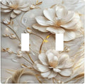 Decorative Art Light Switch Covers Elegant White and Gold Florals 2 Gang Double Toggle Wall Plate Decorative Switchcover Electrical Switchplate for Home Decor