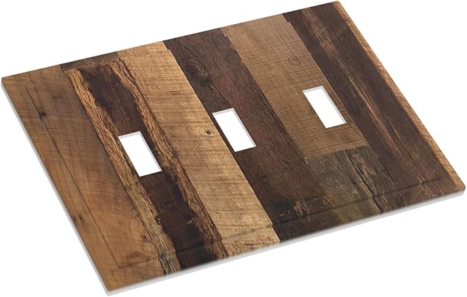 Decorative Switch Plates Natural Wood Brown Wooden Planks 3 Gang Wall Plate Triple Toggle Light Switch Cover Faceplate Electrical Wall Panels For Farmhouse Cabin Decor