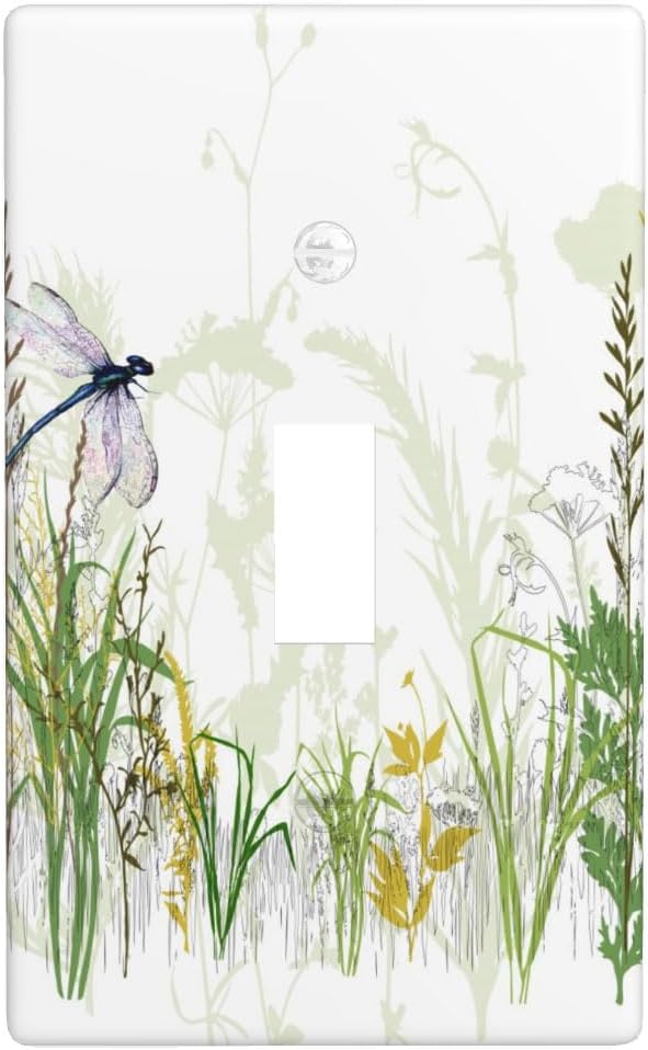 Wildflower Dragonfly 1-Gang Toggle Light Switch Plate, Spring Garden Floral Wall Plate for Bedroom, Sunroom, Bathroom & Home