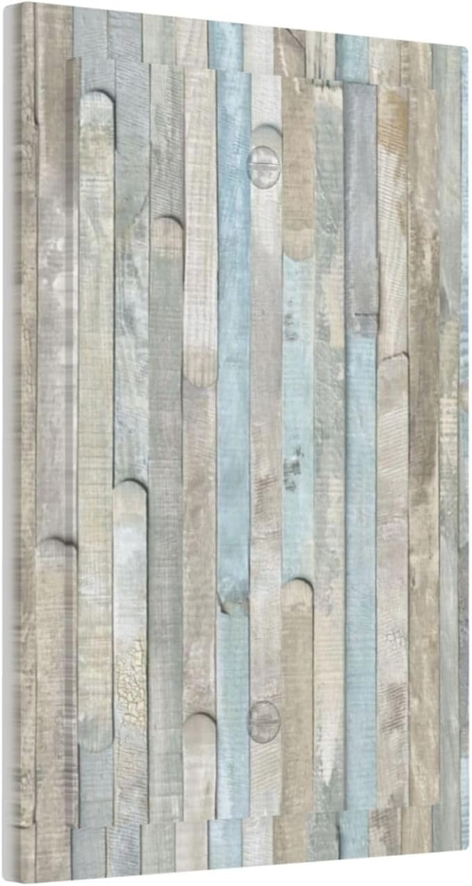 Rustic Vintage Country Farmhouse Kitchen Old Kitchen Teal Blue White Wooden Wood Plank 1-Gang No Device Blank Wallplate Jumbo Size Unused Outlet and Light Switch Cover Decorative Plug Face Plate Cover