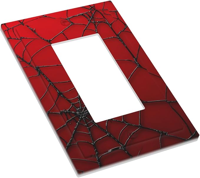 Red Spider Web 1-Gang Rocker Wall Plate, Hero Theme Cartoon Decorative Switch Plate for Boys Bedroom, Playroom, Game Room & Man Cave