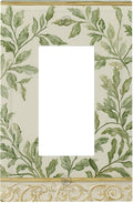 Soft Green Botanical Scroll Single Rocker Switch Cover - 1-Gang Standard US Size Regency Style Leafy Vine Design Light Switch Covers for Bedroom Living Room Decor
