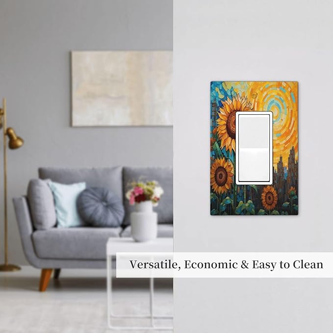 Abstract Sunflower Graffiti Floral Paint Art Flower Decorative Outlet Covers 1 Gang Single Rocker Wall Plates Gfci Faceplate Light Switch Cover Plate for Bedroom Living Room Decor