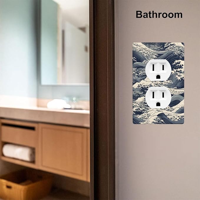 Ocean Waves 1-Gang Duplex Wall Plate, Blue Sea Wave Coastal Outlet Cover Decorative Faceplate for Beach House, Bathroom & Coastal Home