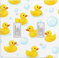 Yellow Rubber Duck 2-Gang Double Toggle Switch Plate, Cute Duck Bubble Wall Plate for Kids Bathroom, Nursery & Boys Girls Room