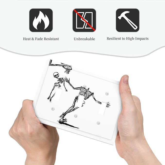 Decorative Switch Plates Skeleton Basketball Funny Skull Stick Figure 3 Gang Wall Plate Triple Toggle Light Switch Cover Faceplate Electrical Wall Panels For Home Office Decor