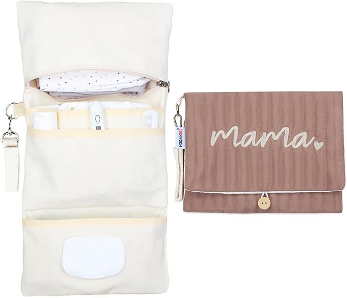 MODAKIDS Baby Bag Organizer, Waterproof Mini Diaper Bag, Foldable Mom Travel Set, Diaper Organizer, with Gift for Baby Shower (Coffee)