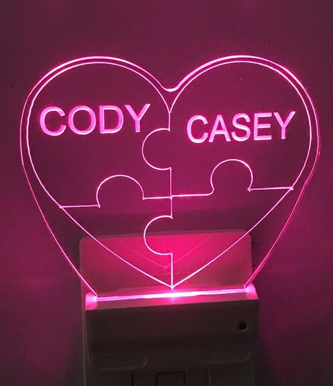 Night Light Multi Color Personalized LED Plug-in, Ultra-Slim Touch Night Light Smart Dusk to Dawn Sensor, Kids Children's Bedroom Kitchen Bathroom Hallway Play Room Variations (Puzzle Piece Heart)