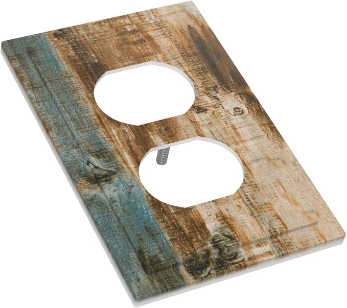 Vintage Wood Barn House Door 1 Gang Outlet Covers Duplex Receptacle Wall Plate Decorative Electrical Faceplate Switchplates For Country Farmhouse Cabin Turquoise Blue Brown Home Bedroom Decorate