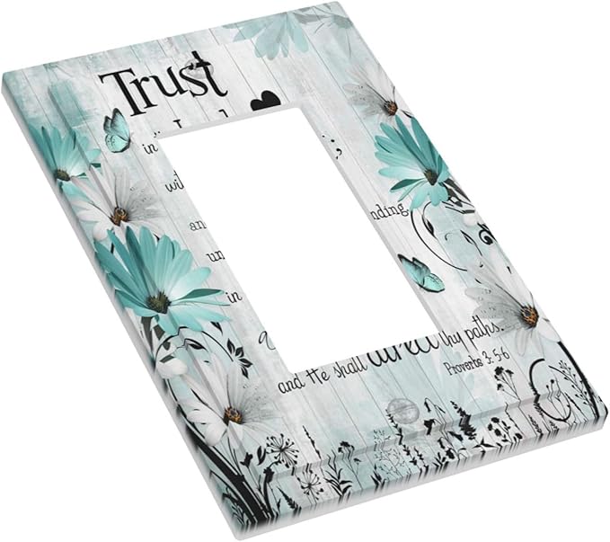 Rustic Teal Daisy Bible Verse Wooden Inspirational Quote Decorative Outlet Covers 1 Gang Single Rocker Light Switch Cover Plate Wall Plates GFCI Faceplate for Bedroom Living Room Decor