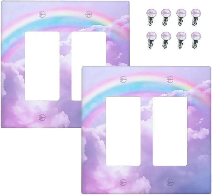 Outlet Covers Rainbow Sky with Clouds 1 Gang Duplex Light Switch Cover Plate Decorative Wall Plates Electrical Switchplate Receptacle for Bathroom Home Decor（2 Pack）