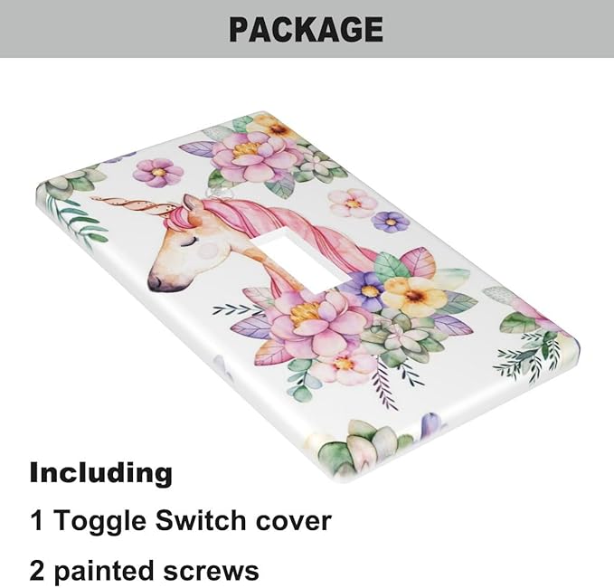 Unicorn Floral Cute Light Switch Cover Plates Decorative Single Toggle Wall Plate, 1 Gang Lightswitch Cover for Girls Bedroom Bathroom Home Decor 4.5"x 2.76"