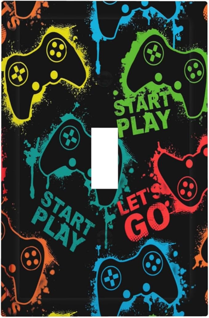 Gaming Hippie Gamer Modern Gamepad Colorful Graffiti Decorative Light Switch Cover 1 Gang Single Toggle Device Electrical Faceplate Switchplates Decorator Outlet Wall Plate for Kids Room Nursery Decor