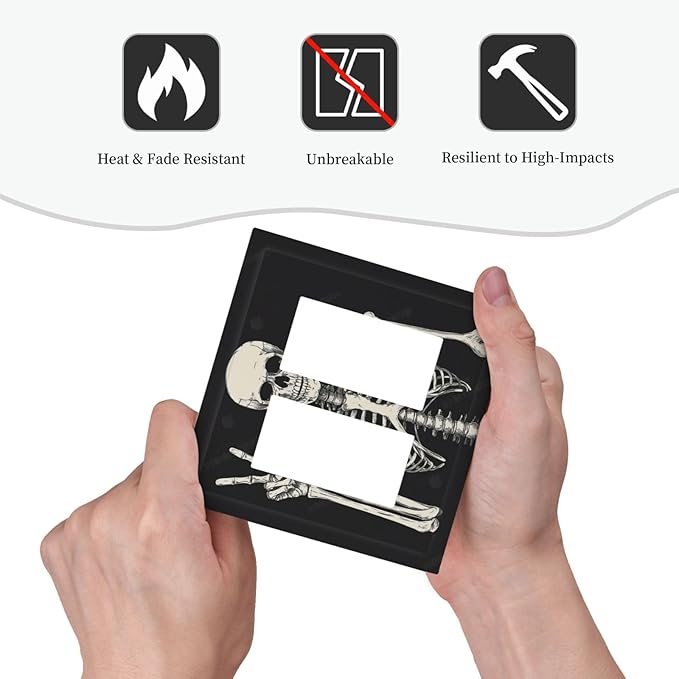 Decorative Outlet Covers Skeleton Skull Boho Hippie Dark Background 2 Gang Double Gfci Rocker Electrical Wall Panels Light Switch Cover Plate For Cabin Office Decor