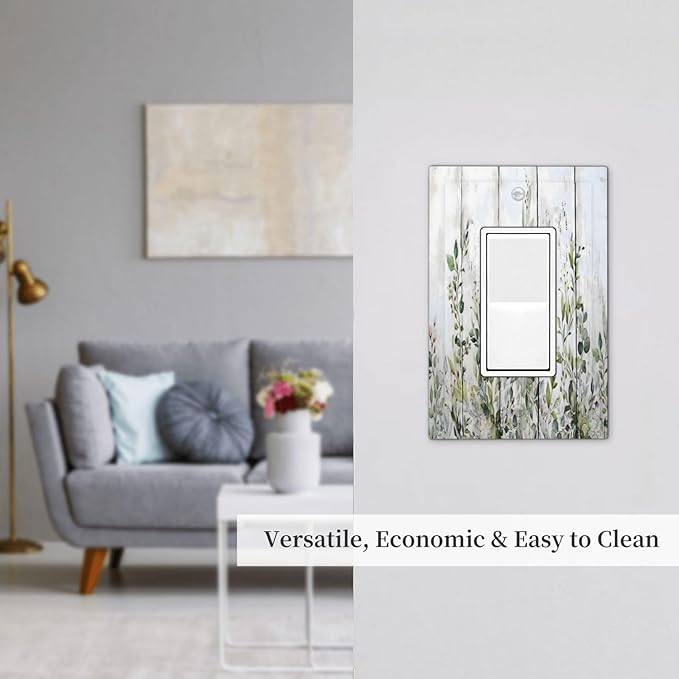 Sage Green Eucalyptus Rustic Country Botanical Leaf Flower Decorative Outlet Covers 1 Gang Single Rocker Light Switch Cover Plate Wall Plates GFCI Faceplate for Farmhouse Bedroom Decor