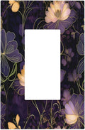 Modern Boho Vintage Gold Purple Dark Floral Modern Abstract Flowers Decorative Outlet Covers 1 Gang Single Rocker Wall Plates Gfci Faceplate Light Switch Cover Plate for Bedroom Living Room