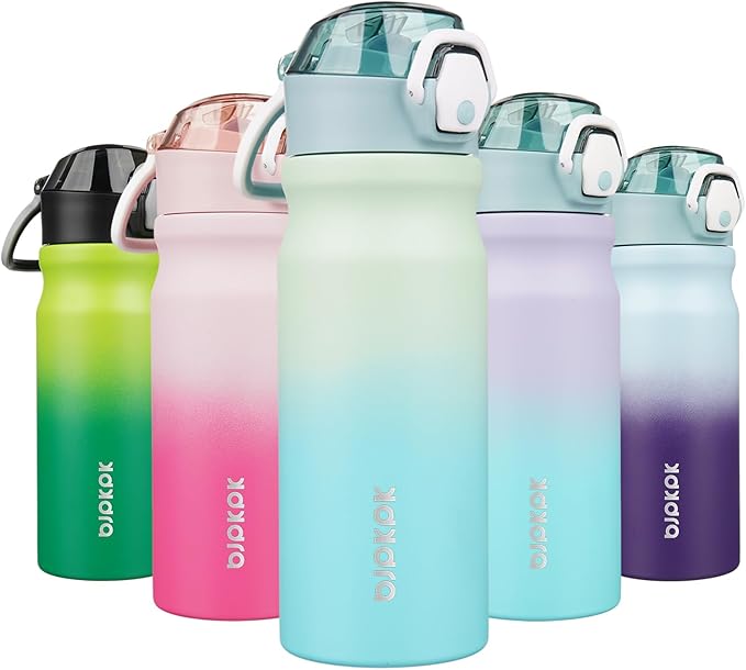 BJPKPK Insulated Water Bottle 18oz Stainless Steel Water Bottles with Straw and Carry Handle Double Wall Metal Thermal Flask,Mint