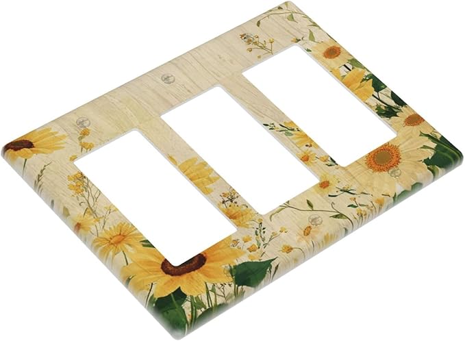 Decorative Light Switch Plate with Vintage Botanical Sunflower Field Design 3 Gang Outlet Covers Triple Rocker Wall Plate Switch Plate Cover for Nature Yellow Blooms Wall Decor