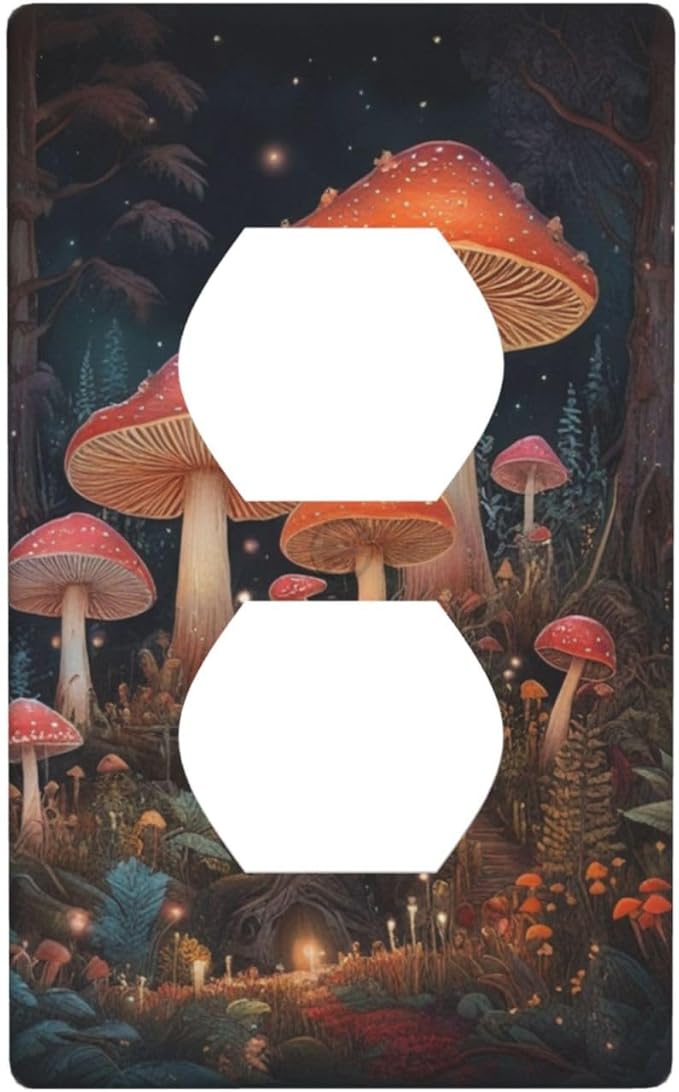Decorative Art Light Switch Covers Enchanted Mushroom Forest 1 Gang Single Duplex Outlet Wall Plate Switchplate Electrical Faceplate for Home Decor