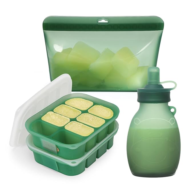 Haakaa Flexi-Prep, Store & Feed Combo, Breastmilk Storage & Baby Food Freezer Tray Set with Silicone Freezer Trays, 1000ml Silicone Storage Bag & Refillable Baby Food Pouch