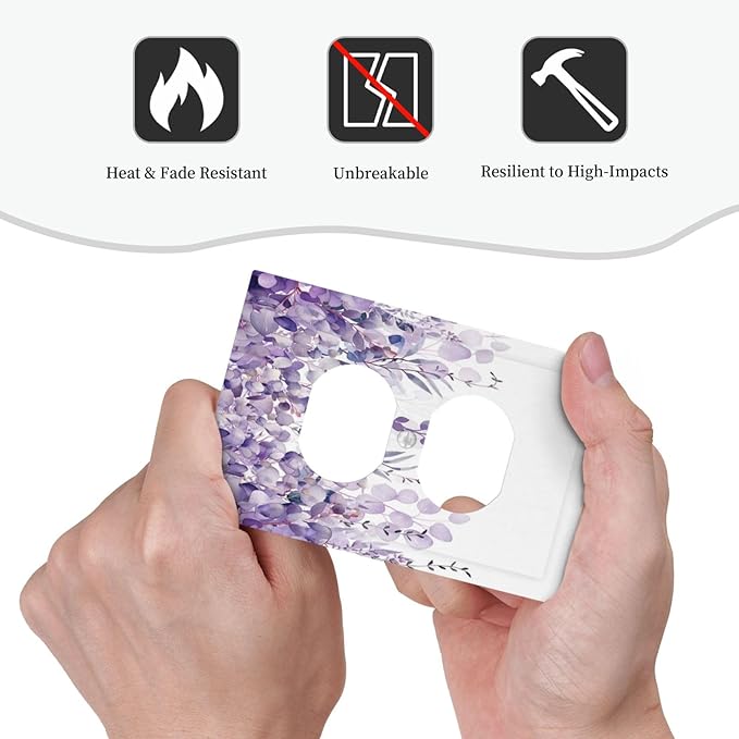 Purple Plants Leaves Eucalyptus Vine Floral Flowers Outlet Covers 1 Gang Duplex Light Switch Cover Decorative Switch Plates Electrical Receptacle Faceplate Wall Plate for Bedroom Living Room Decor