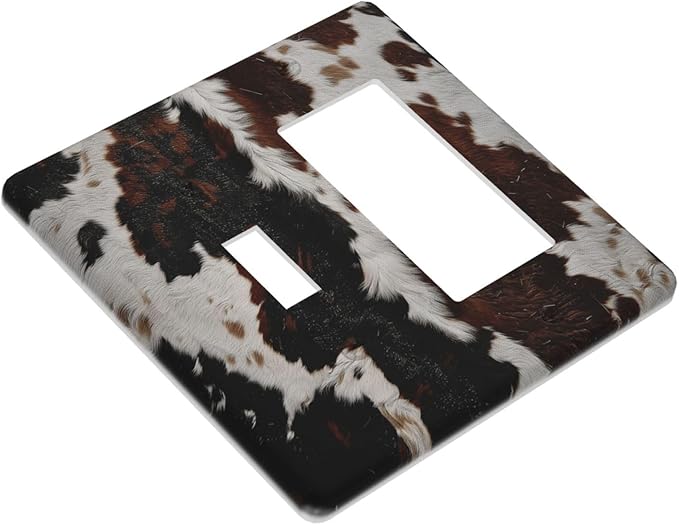 Cowhide Print Abstract Animal Fur Rustic Outlet Covers 1 Toggle 1 Rocker Combination Decorative Wall Plate Electrical Switch Plates Light Switch Cover Plate for Farmhouse Home Decor